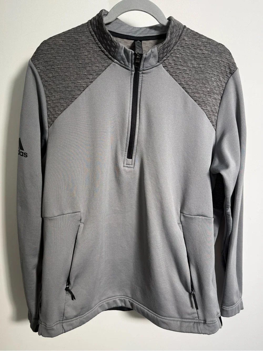adidas Light Gray Quarter-Zip Pullover with Dark Gray Shoulders